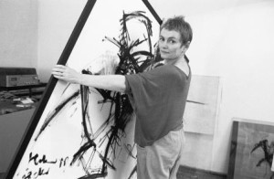 Foto: Klaus Mehner; Quelle: Bundesstiftung Aufarbeitung; Bärbel Bohley in ihrem Atelier 1988